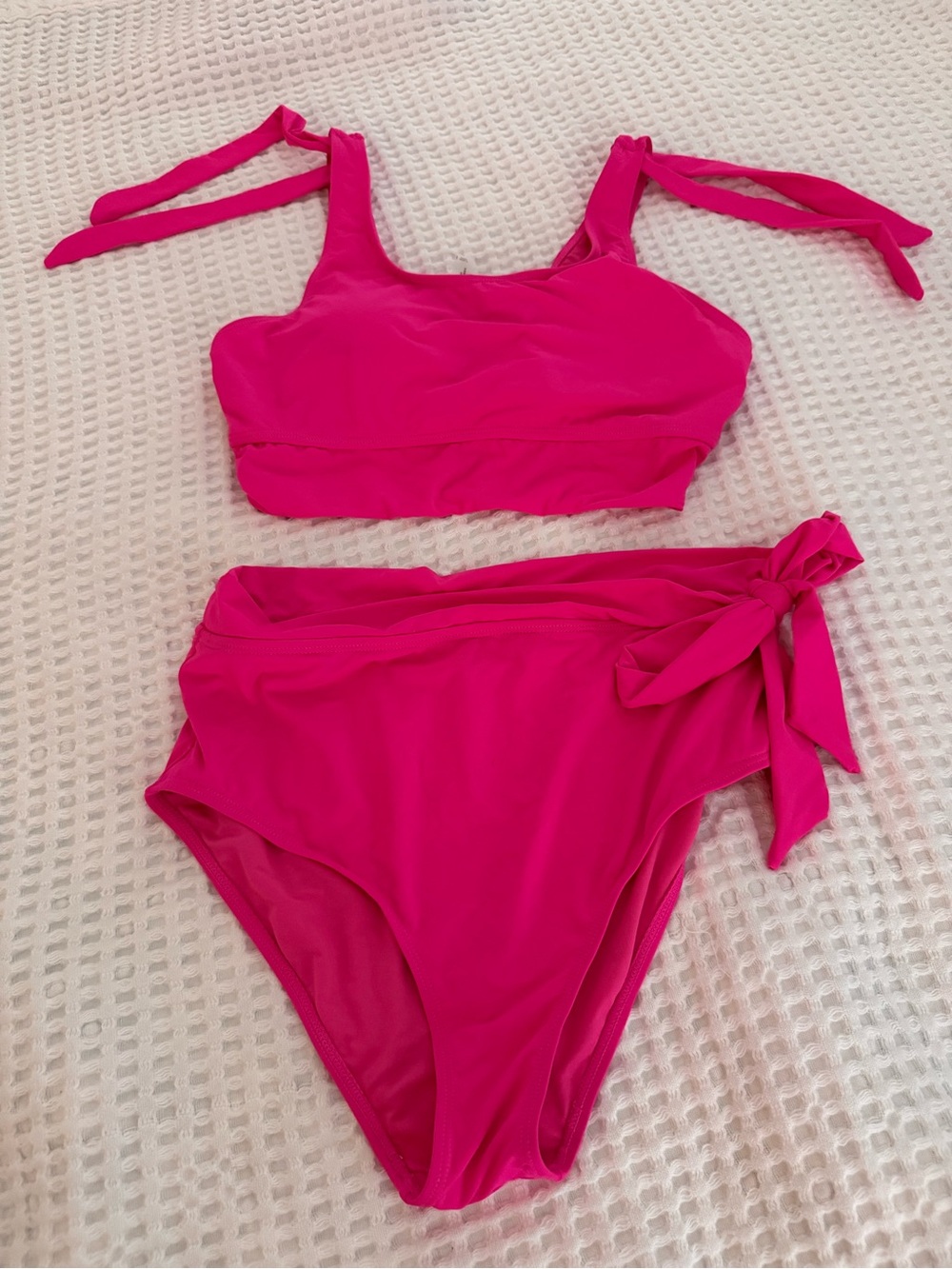 Younique Pink Tie-Shoulder High-Waist Bikini Set - Picture 2 of 8